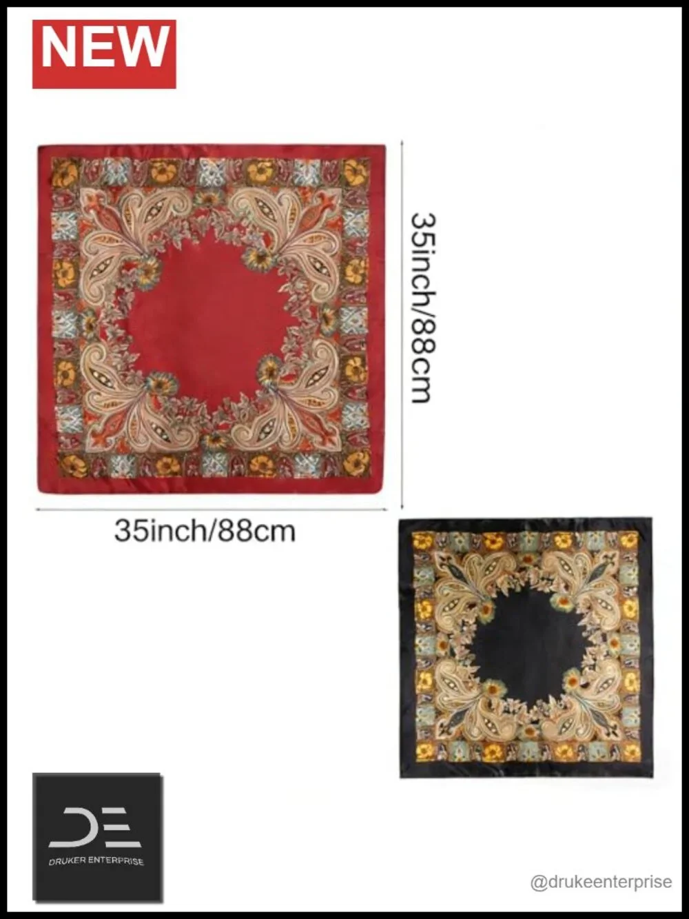 2 Pack Large Satin Head Scarf Fashion Bandana Hair Wrap Pirate Accessory 35.4